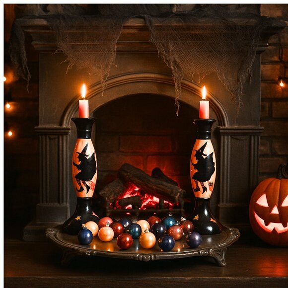 NWT 2 Vintage Susan Winget Halloween Witch Candle Holders Candlestick Holder - Picture 3 of 12